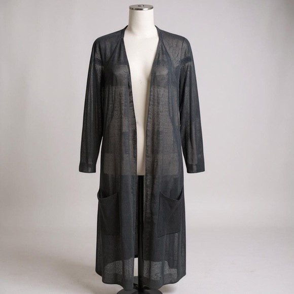 Vintage EILEEN FISHER Organic Linen Cardigan Gray Semi Sheer Duster Women’s XL - Picture 3 of 16